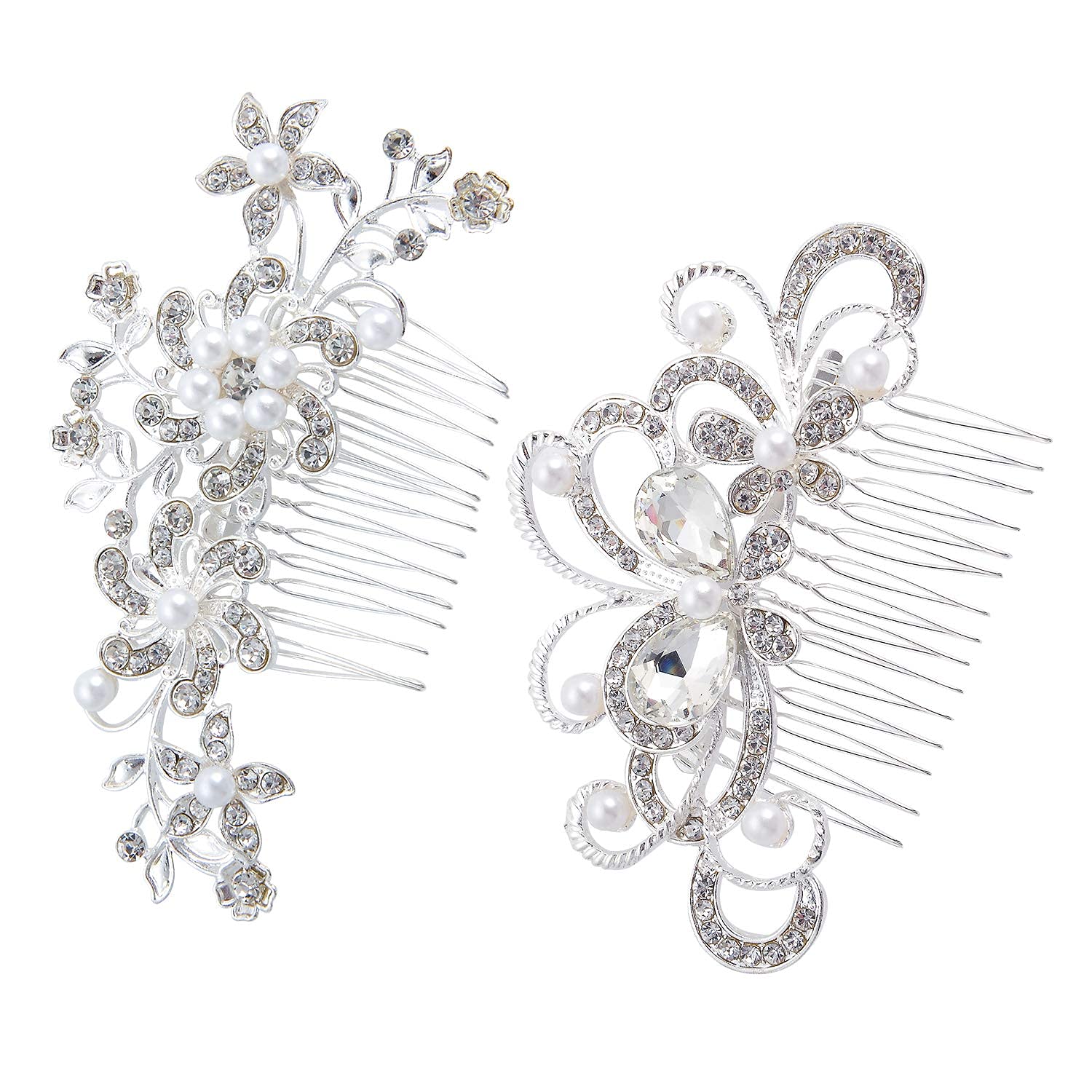 PALAY 2 Pcs Bridal Hair Clips-Dainty Flowered Headpiece White Cream Flower Beads Hair Comb Vintage Crystals Hair Comb Hair Accessory for Women & Girls PALAY 2 Pcs Bridal Hair Clips-Dainty Flowered Headpiece White Cream Flower Beads Hair Comb Vintage Crystals Hair Comb Hair Accessory for Women & Girls